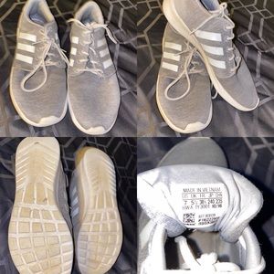 Grey and white Adidas tennis shoes
